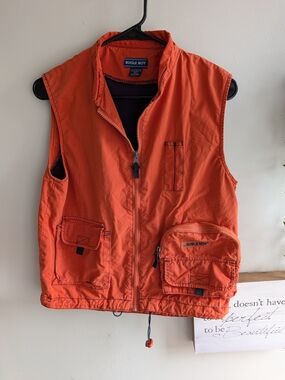 Bugle Boy Y2K Bright Orange Zip Front Utility Vest